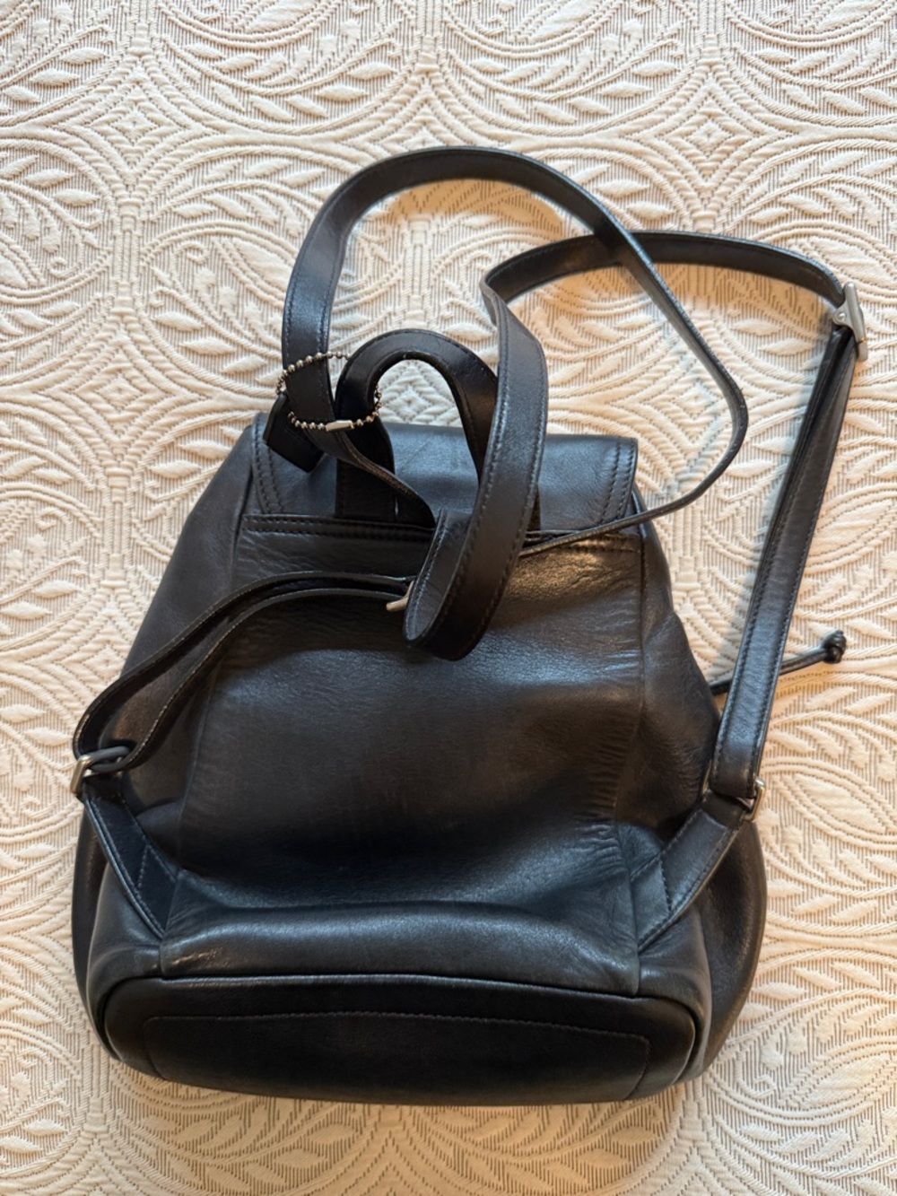 Coach Black Leather Drawstring Backpack with Flap - Picture 2 of 5